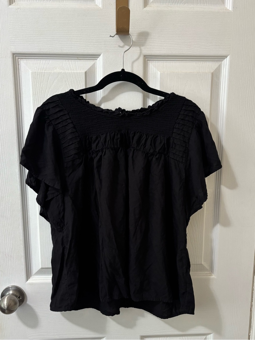Old Navy Black Smocked Yoke Flutter Sleeve Blouse